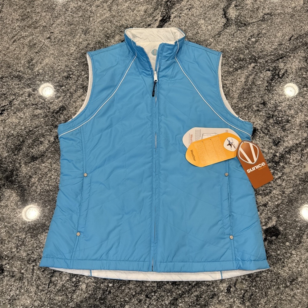 Sunice Monique Reversible Lightweight Quilted Vest‎ NWT Size XL Blue/White #950